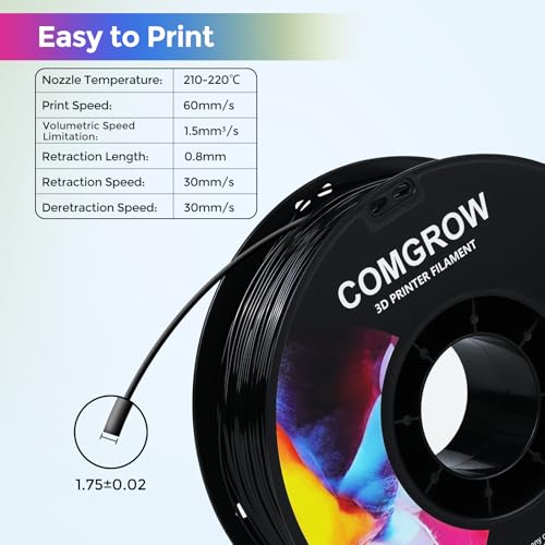 Image of Comgrow TPU Filament, 1.75mm, 95A Soft TPU Flexible 3D Printer Filament Black 1kg (2.2lbs), Dimensional Accuracy + /- 0.02 mm, Fit Most FDM Printer