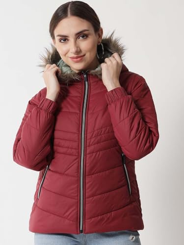 Image of KOTTY Women's Full Sleeve Zipper Fur Hooded Neck Puffer Jacket