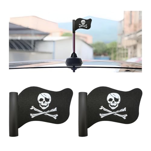 FSTURIOS 2 PCS Pirate Flag Car Antenna Topper, Skull Crossbones Creepy Automotive Antenna Decoration, Cool Pirate Flag Skeleton Auto Aearial Ball for Car Truck SUV Antennas