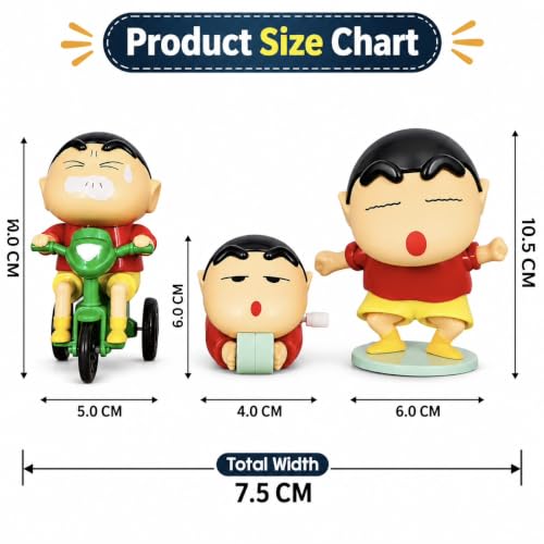 Image of Crayon Shin-chan Toy Set of 3 Moving Mechanical Toys for Kids | PVC Anime Action Figures | Tricycle, Crawling & Dancing Shinchan Collectible Mini Toys (Pack of 3)