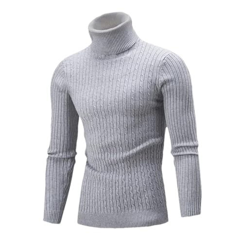 Men's Solid Casual Long Sleeve Turtleneck Sweater Knitted Ribbed Slim Fit Pullover Thermal Sweater