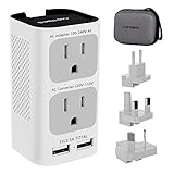 Castries 220V to 110V Voltage Converter, 2000W Power Converter Travel Adapter Worldwide Power Adapter with 2 USB Ports and EU/UK/AU/US Plug Adapter