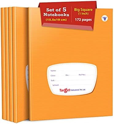 Big Maths Square Ruled Notebooks | Square 1 inch | 172 Pages | Hard Brown Cover | 15.5 cm x 19 cm Approx | Maths Notebook for Exercise and Practice | Pack of 5 Books | GSM 57 (ws9124)