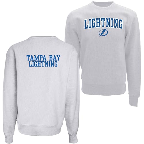 Blue 84 Tampa Bay Lightning NHL Officially Licensed Crewneck Sweatshirt Heavyweight Twill Embroidery, X-Large Ash