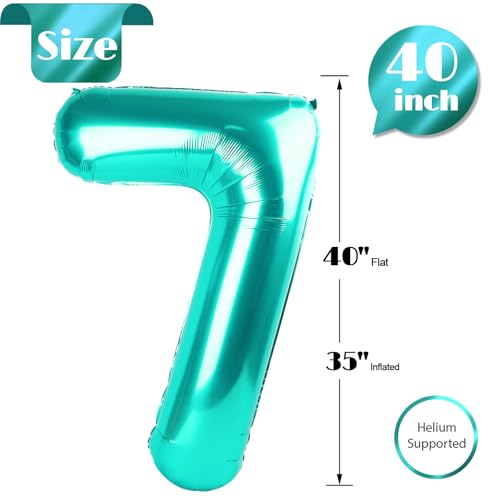 Image of Teal Blue 7 Balloon, Number Balloons 40 Inch, 7th Birthday Decorations, Party Decoration for Women, Number 7 Balloon