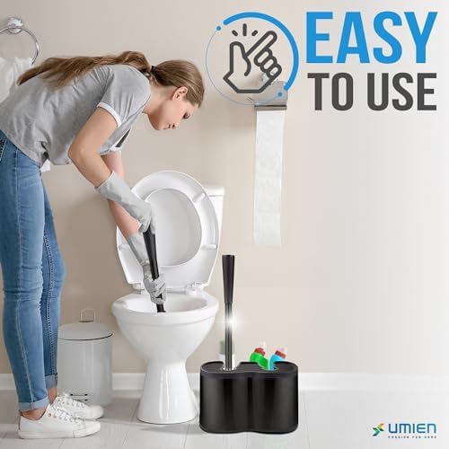 UMIEN™ WC-Bürste und Kolben-Set, Edelstahl, Kolben und WC-Bürste mit freistehendem Kanister, modernes und Elegantes Badezimmer-Reinigungszubehör, 2 Stück | Toilettenbürste und Kolben aus satiniertem Nickel, rostfreier Edelstahl, langer Griff, freistehende