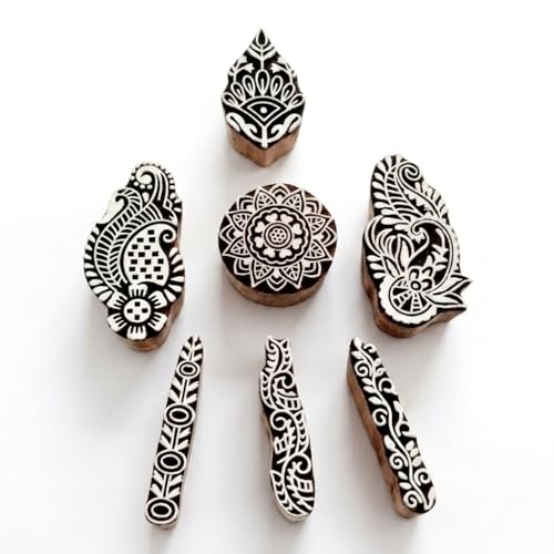 Image of RENIQ Wooden Printing Block for Fabric & DIY Craft | Handcrafted Indian Design Stamp for Textile, Pottery, Mehndi & Home Decor (Multicolor2)