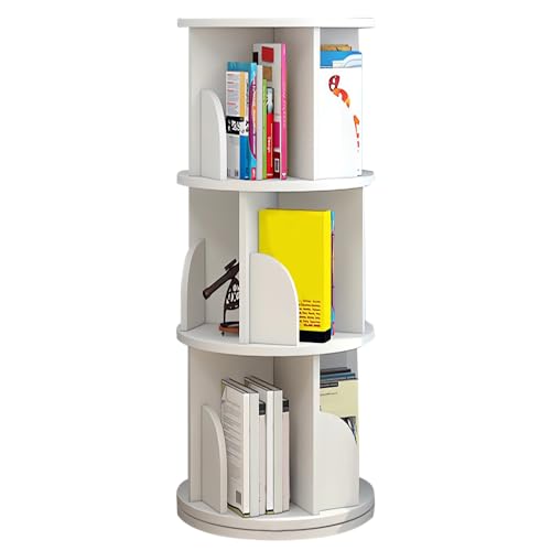 HUOLE Drehbares Bücherregal mit 3 Ebenen, 360 ° drehbar, mit Abweiser, stabiles Regal für Zuhause, Wohnzimmer, Arbeitszimmer, Büro, 40 x 40 x 97 cm (3 Schichten) (weiß)
