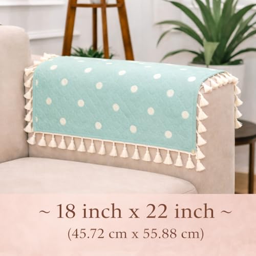 Image of STITCHNEST Printed Quilted Sofa Arm Cover with Tassels | Stylish Hand Rest Protector | Soft & Durable | 18 x 22 Inches