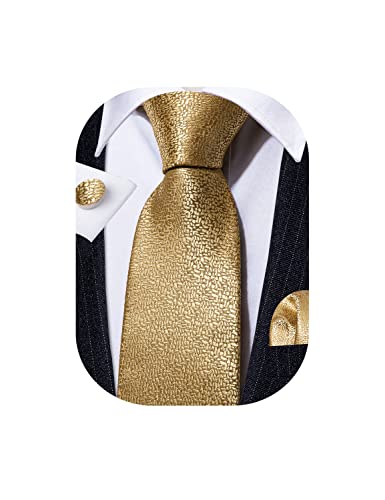 Image of Barry.Wang Plaid Ties for Men Silk Necktie Handkerchief Cuff Links Set