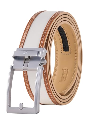 Image of Tonywell Men's Leather Ratchet Belt, 1 3 /8 inch Adjustable Dress Belt, Trim to Fit