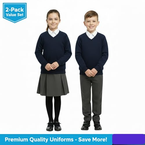 Pull col en V fille et garçon pull manches longues école 3-14 ans lot de 2 - 2