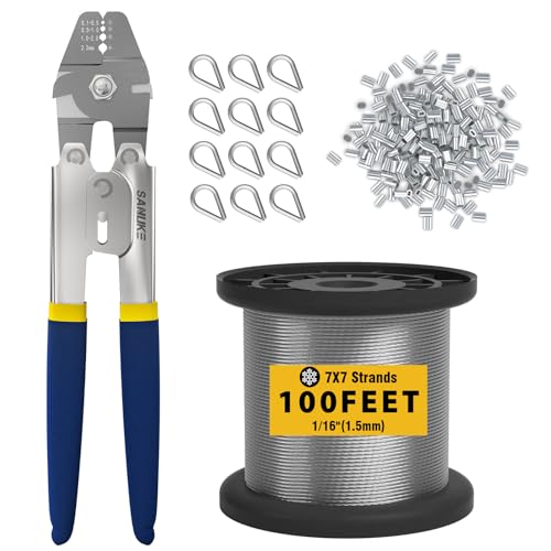 Sanuke Wire Rope Crimping Tool Kit, 100FT 1/16" Stainless Steel Cable