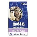 IAMS ProActive Health Comida para gatos adultos y senior, para hogares con varios gatos, con salmón y pollo, 15 kg