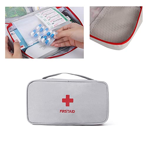 Image of Portable First Aid Bag Medical Carrying Handbag with Compartment Empty Zipper Emergency Pouch for Home Travel Camp Hiking Small Medicine Packet Organizer Kit with Handle Survival Storage Case 1 Pack