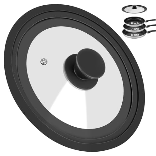 Universal Lid for Pots Pans and Skillets Pan Cover Fit 6 7 8 Diameter Cookware Silicone Replacement Pan Lid Pot Lids for Frying Pans Cast Iron Tempered Glass Lid