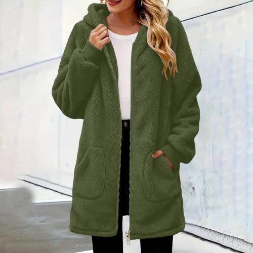 Women’s Plush Hoodie Jacket Fuzzy Zip Up Coat Long Sleeve Winter Outerwear - image 5