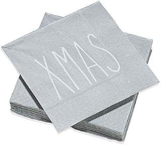 Le Nappage - Decorated Napkins Xmas Silver - Paper Napkins in Pure Cellulose Wadding - Text Decoration Christmas Message - Set of 20 Small Napkins Aperitif Size 25 x 25 cm