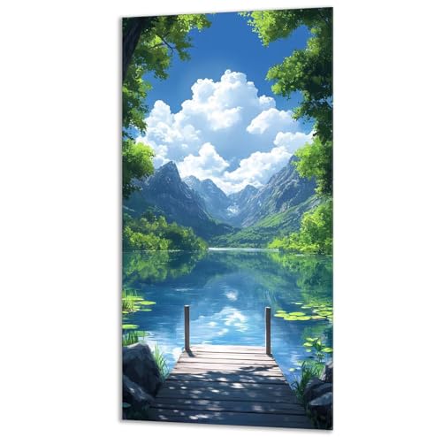 数字油絵 湖 風景 ペイントバイナンバー 子供用 大人用 キャンバスペインティングキット 初心者向け 簡単 数字でペイントキット DIY 手工 芸術手塗り 油絵セット 3-ブラシ絵の具が入 壁飾り ホームデコレーション 女性へのギフト 60x120cm 0