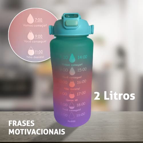 Garrafa De Água Squeeze 2 Litros VSSOLO Com Frases Motivacionais TIE DYE Com Canudo e Adesivos Para