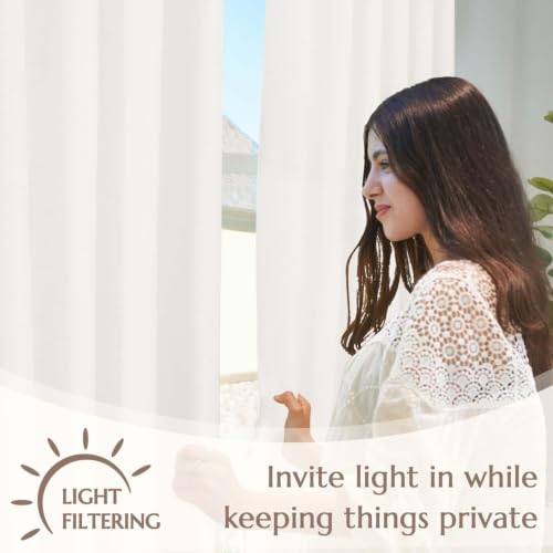 Image of jinchan Lined Linen Curtains Privacy Back Tab 50x84 Inch 2 Panels Set White