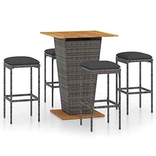 vidaXL Ensemble de Bar de Jardin 5 pcs et Coussins Table et Chaises de Patio Mobilier de Terrasse Salon de Jardin Extérieur Résine Tressée Gris