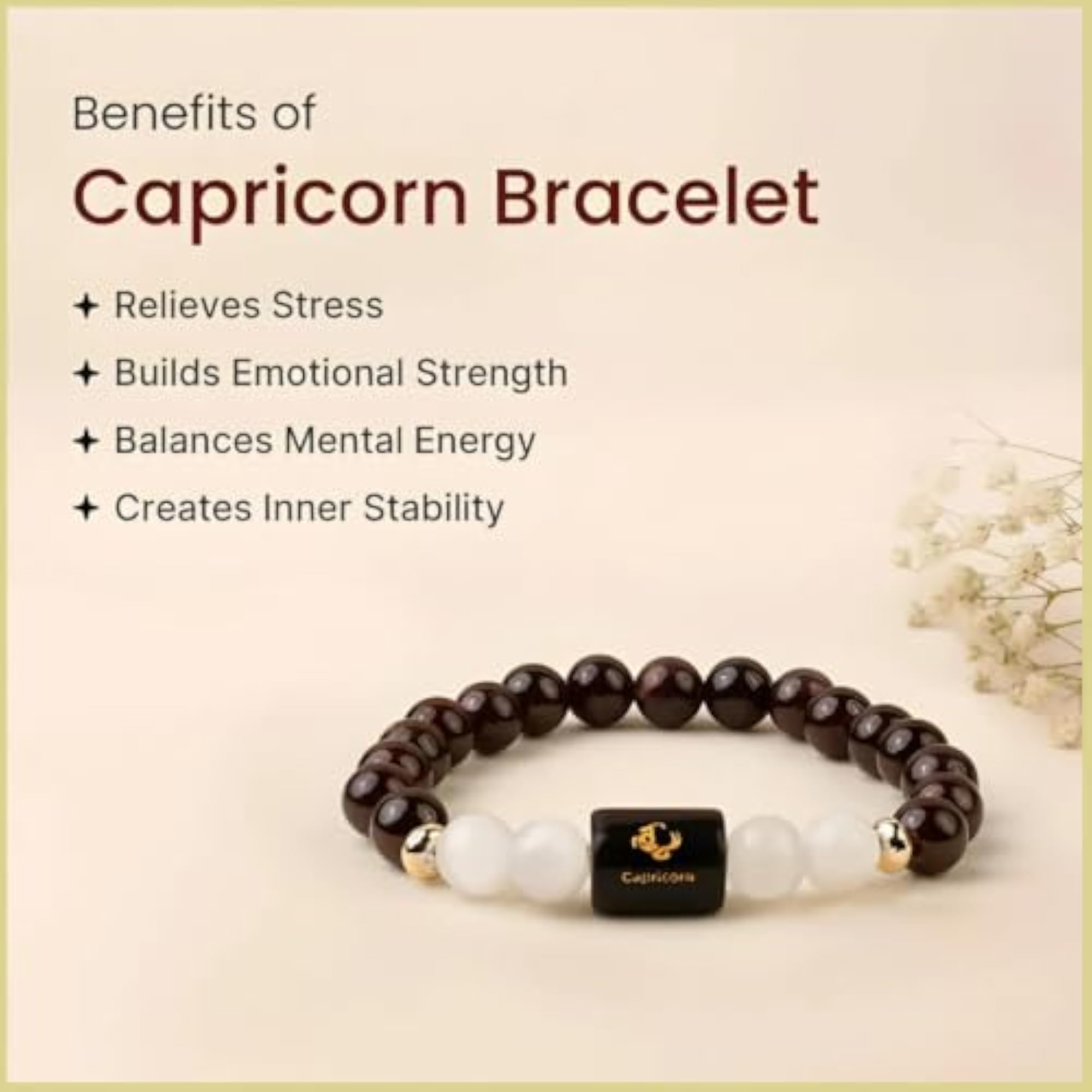 Capricorn Garnet & Milky Quartz Crystal Beaded Bracelet