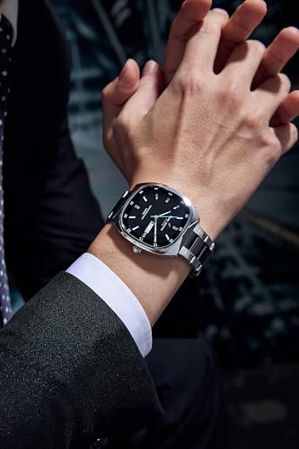 Image of Daniel Hechter Paris Bercy Collection Analog Quartz Watch for Men with Square Dial, Day-Date Display, Crystal Hour Markers and Stainless Steel Strap - DHM1053