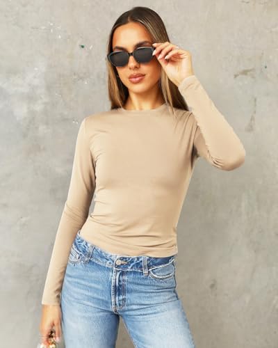 Image of Abardsion Women's Slim Lightweigh Long Sleeve T Shirts | Fall Clothes 2026 Casual Basic Crewneck Going Out Crop Tops Y2K