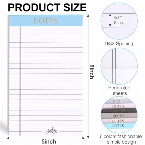 AZUREAL Bloco de notas 6P, blocos legais 13 x 20 com microperfurado, 6 encadernações de cores difere