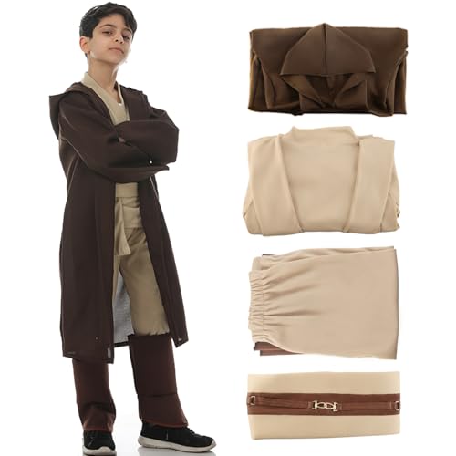 Jedi Kostüm Kinder, Jedi Robe Kinder mit Kapuze Skywalker Kostüm Hoodies Robe Karneval Halloween Cosplay Kostüm für Kinder Jungen Mädchen(L)