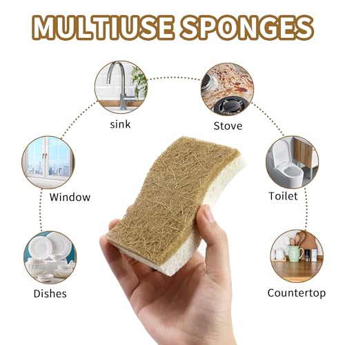 Image of 18 Pack Natural Kitchen Sponges, Biodegradable & Compostable | Non-Scratch Cellulose Coconut Fiber Sponges for Dishes, Pots & Pans | Eco-Friendly Cleaning Sponge (18)