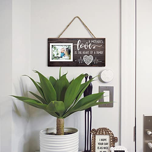 Yudarte Mom Gifts From Daughter And Son - Rustic Nature Wood Picture Frame Hand String Art - Unique Mother Birthday Gifts For Mom Photo 4X3 Inches- A Mother's Love Is The Heart Of A Family #TOP4