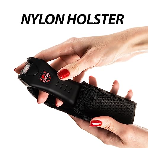 FIGHTSENSE Super Heavy Duty Keychain Stun Gun with Flashlight for Men and Women self Defense Device, Rechargeable Stun Gun, Nylon Holsters (Black USB)