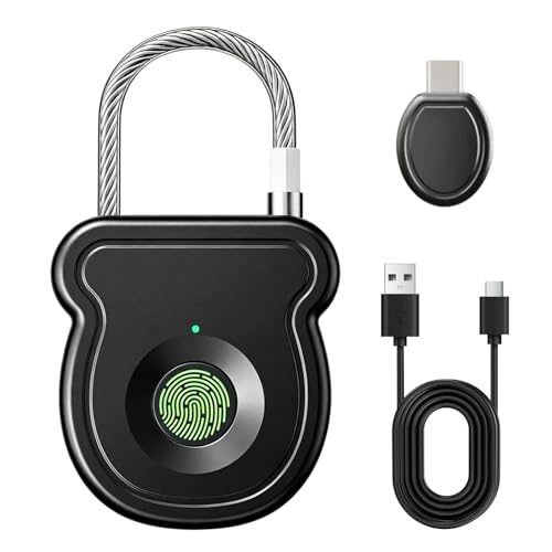 Smart Fingerprint Padlock with 20-Fingerprint Memory and USB Key Backup - Anti-Theft Lock for School, Office, Gym Lockers, Suitcases and Travel Luggage (Black)