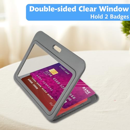 Oruola 9pcs Horizontal Badge Holders, Double-Sided Clear Window, ID Badge Holder for Office School ID Credit Cards Proximity Key Cards Driver\'s Licenses & Passes Multicolor
