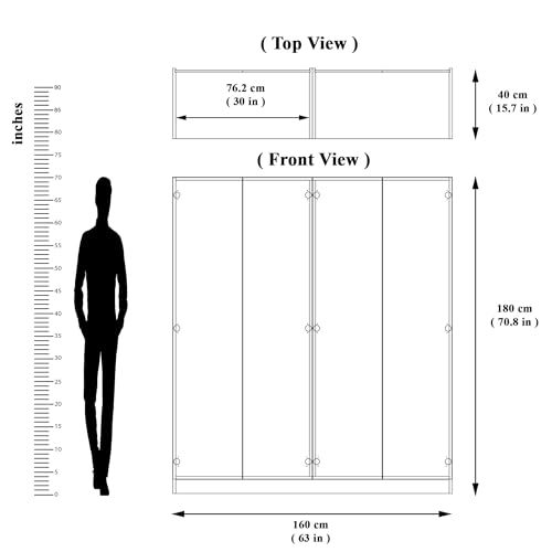 Image of VIKI Wardrobe | Wooden Almirah for Clothes,Door for Bedroom, 4 Door Wardrobe with Shelves, Mirror & Hanging Space (Brussel Walnut - 40D x 160W x 180H) | 1 Year Warranty | Free Assembly