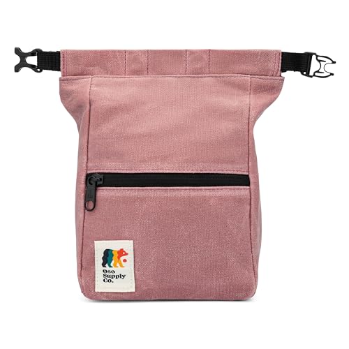 Oso Supply Co - Kulshan Bouldering Bucket, Large Size Chalk Bag for Rock Climbing, Chalk Pot with Magnetic Roll Down Closure, Brush Loop, Zippered Pockets for Climbers, Weightlifting (Pink)
