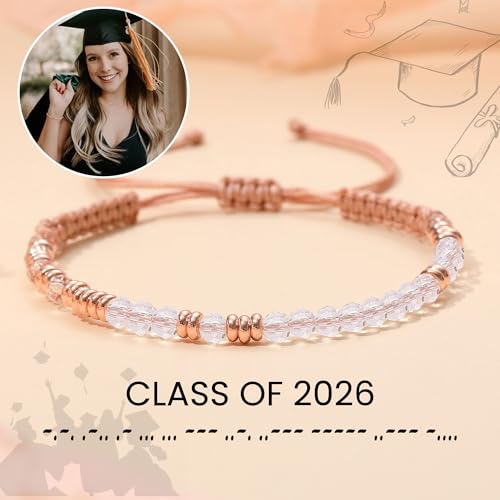 Image of Morse Code Bracelets for Women Mothers Day Gifts 2026 Graduation Gifts Mom Birthday Gift Pink Braided Bracelets Teen Trendy Stuff Inspirational Best Friend Birthday Gifts for Daughter Girlfriend Christmas Stocking Stuffers Jewelry