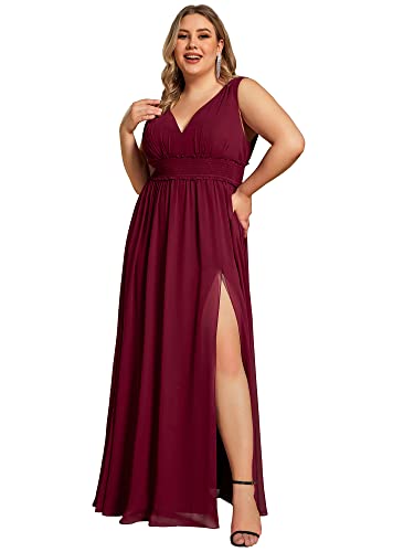 Robe de demoiselle d'honneur bordeaux en mousseline fluide