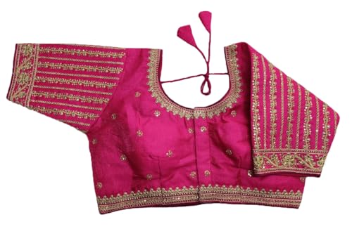 Image of Pujia Mills Women's Readymade Blouse Embroidery Multi Coding Gold Thread Indian Ethnic Designer Stitched Readymade Saree Half Sleeve Blouse for Women for Saree Lehenga Choli