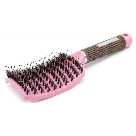 Vented Curved Boar Bristle Hair Brush Detangling Paddle Brush for Curly Fine Wavy Natural Tangled Hair, Quick Blow Dry Brush Anti-frizz Styling Hairbrush for Women and Men, Wet or Dry Use