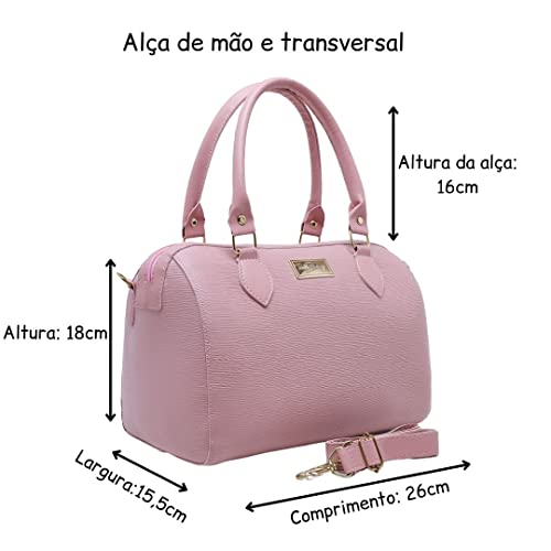 Conjunto de Bolsa Baú Pequena Feminina Com Alça Transversal e de Mão + Carteira Willibags (Rosa)