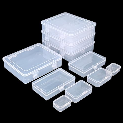 Image of Goodma 28 Pieces Mixed Sizes Rectangular Clear Plastic Storage Box | Empty Mini Containers, Hinged Lids, For Small Items, Craft Projects