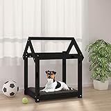 BaraSh Hundebett aus massivem Kiefernholz, Schwarz, 61 x 50 x 70 cm, Hochbett, großes Hundebett