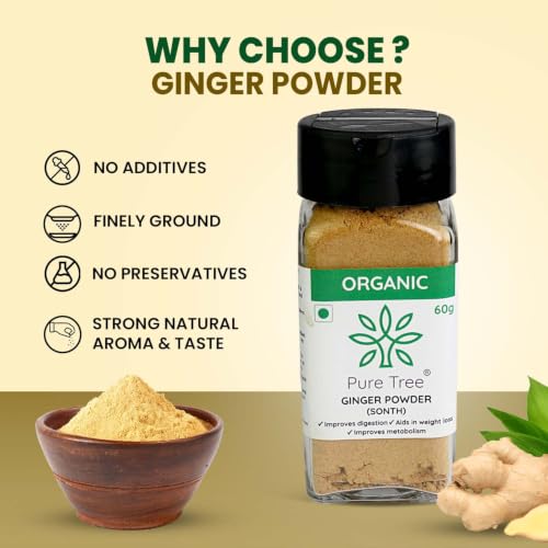 Image of Pure Tree Certified Organic Adrak Powder | 60 g | Glass Jar | Sonti Dry Sonth Powder - Saunth | Allam Powder Ginger Powder For Cooking | Gluten Free Sukku Podi
