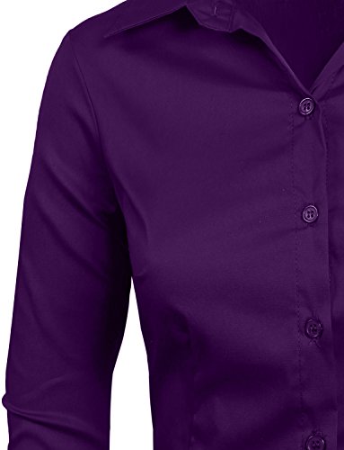 NE PEOPLE Button Down Shirt - Women's 3/4 Sleeve Roll Up Stretch Collar Office Work Formal Casual Basic Blouse Top (S-6XL)4
