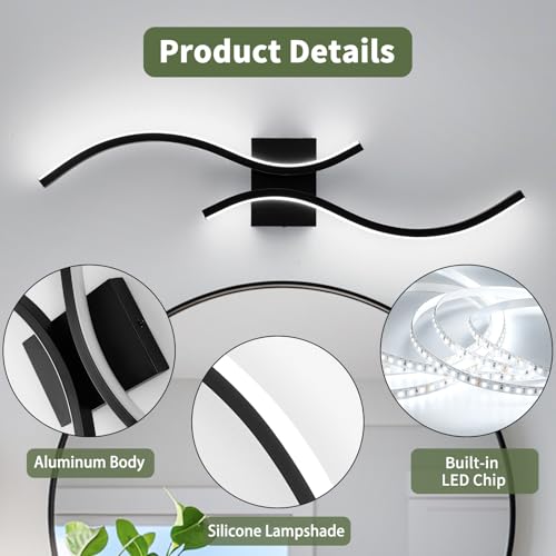 Image of CANEOE Modern LED Wall Sconce Set of Two, 6000K Warm White Led Wall Light Fixture, 31.5inch Black Modern Sconces Wall Lighting for Bedroom, Living Room, Hallway, Staircase, Bathroom