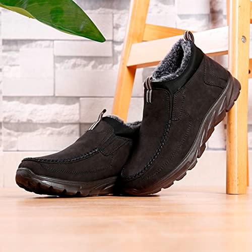 Men's Snow Boots Solid Color Flat Lazy Shoes Round Toe Slip On Ankle Booties Winter Fur Lined Sneaker Outdoor Walking Shoes3