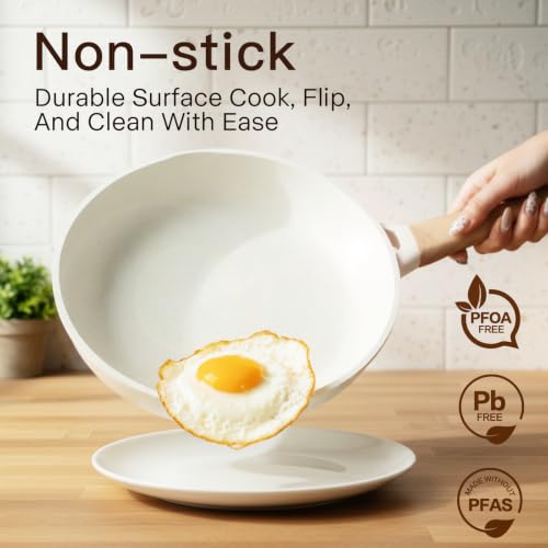 Image of USELUCK 22-Piece Pots and Pans Set, Nonstick ceramic cookware set | PFAS-Free Non-Toxic Ceramic Cookware, Healthy Kitchen Cooking Set, Induction Compatible, Easy to Clean, White